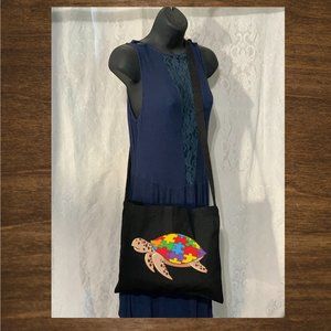 Autism Turtle Small Crossbody Messenger Canvas Tote Bag with Long Strap